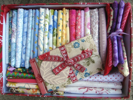 My sewing group gave me a lovely box of fat quarters.