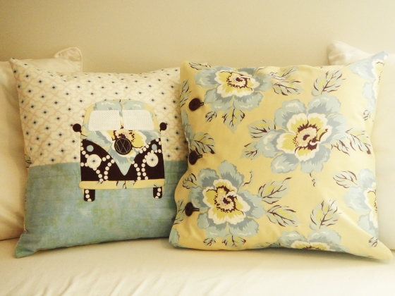 Cushions made using Tula Pink's coastal cruiser pattern