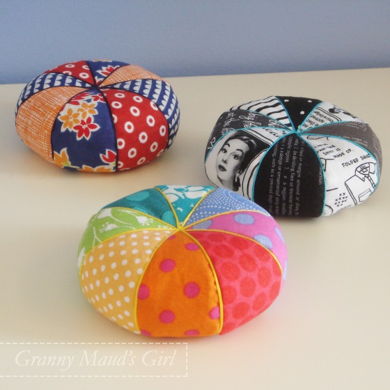 Pincushions made using Kelly McKaig’s pattern from Last-Minute Patchwork & Quilted Gifts