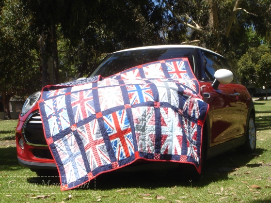 Union Jack quilt on Mini car