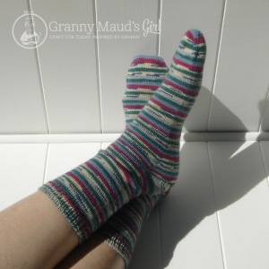 Socks knitted with self-striping yarn